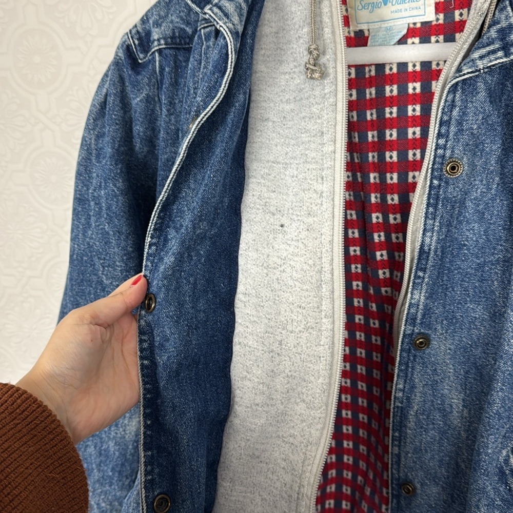 Vintage Retro Sergio Valente Denim Coat‎ Double Layer 100% Cotton Jean Puffer - Picture 5 of 12